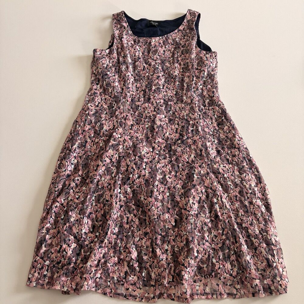Perceptions New York Floral Lace Overlay Dress Womens Size Large Pink Large